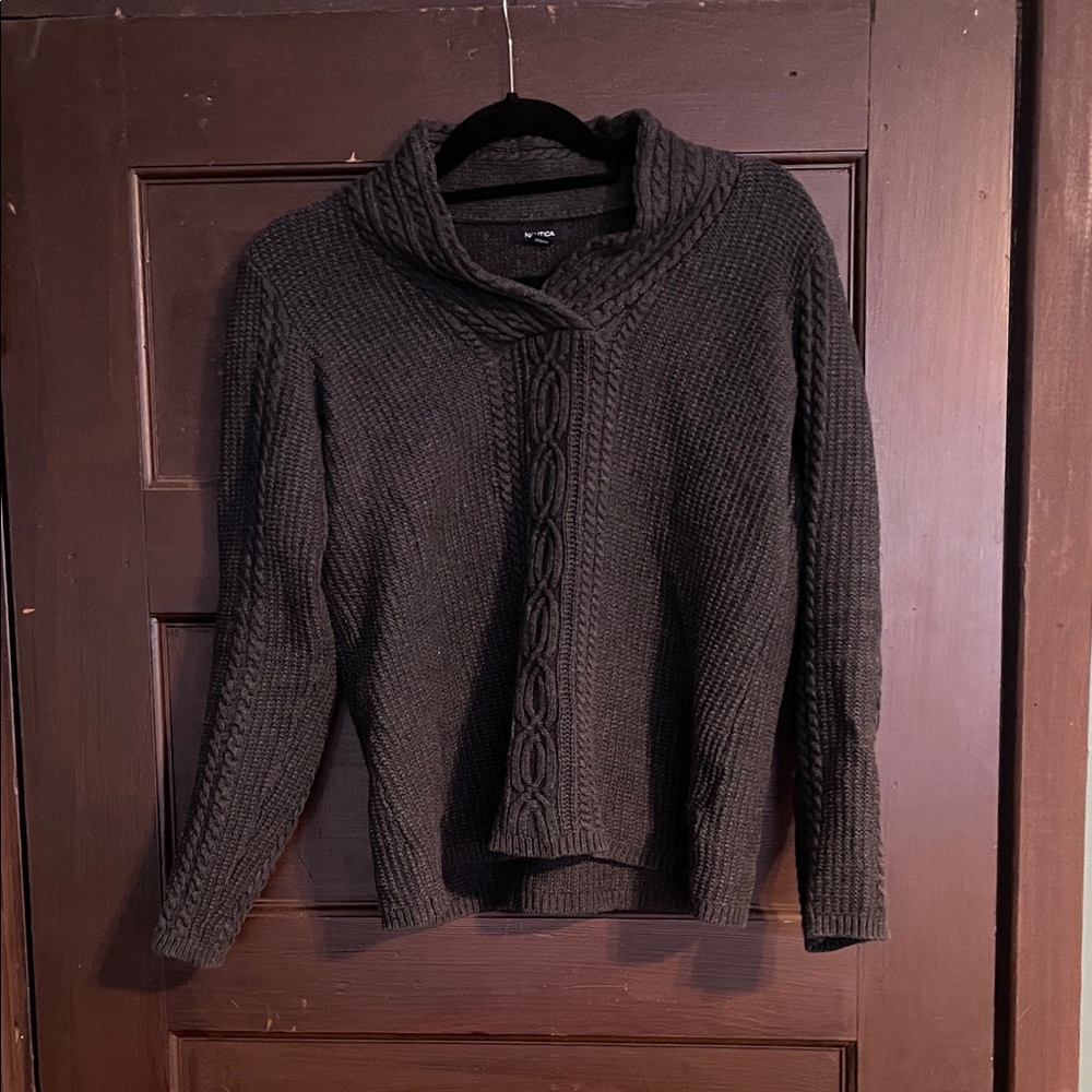 Nautica Charcoal Cowl Neck Fisherman’s Sweater